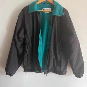 Vintage Columbia Black Weatherproof Jacket with Teal Fleece Lining
